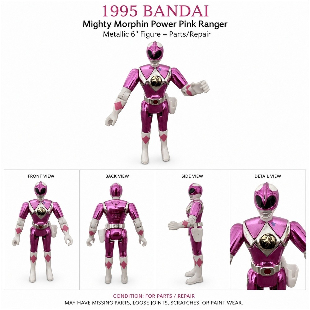 1995 Bandai Mighty Morphin Power Pink Ranger Metallic 6" Figure – Parts/Repair